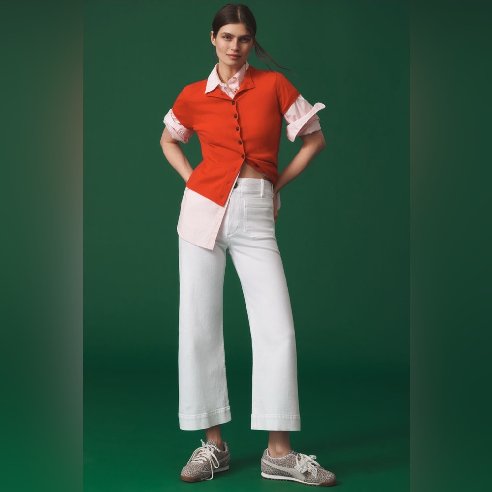 Maeve by Anthropologie The Colette Cropped Wide Leg High Rise Jeans 28 White